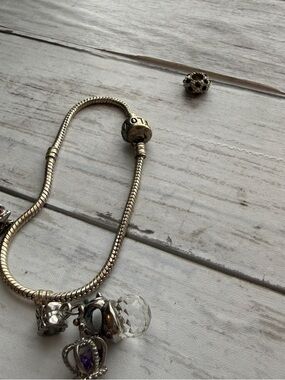 Silver Charm Bracelet with Clear Crystal and Purple Accent - Women Jewelry
